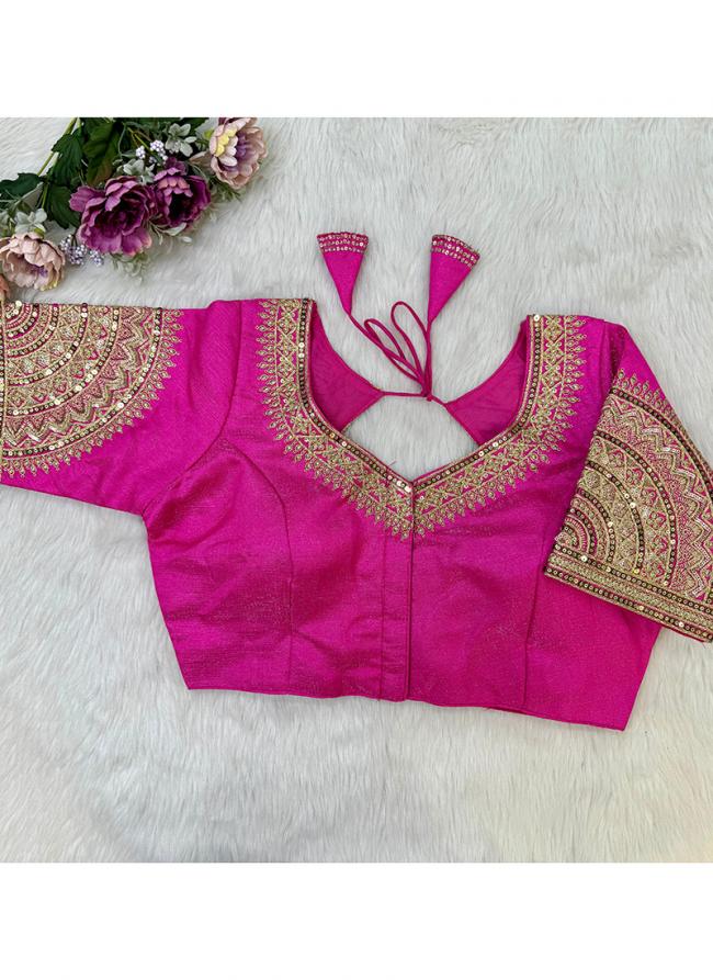 Soft Milan Silk Rani Pink Party Wear Embroidery Work Readymade Blouse